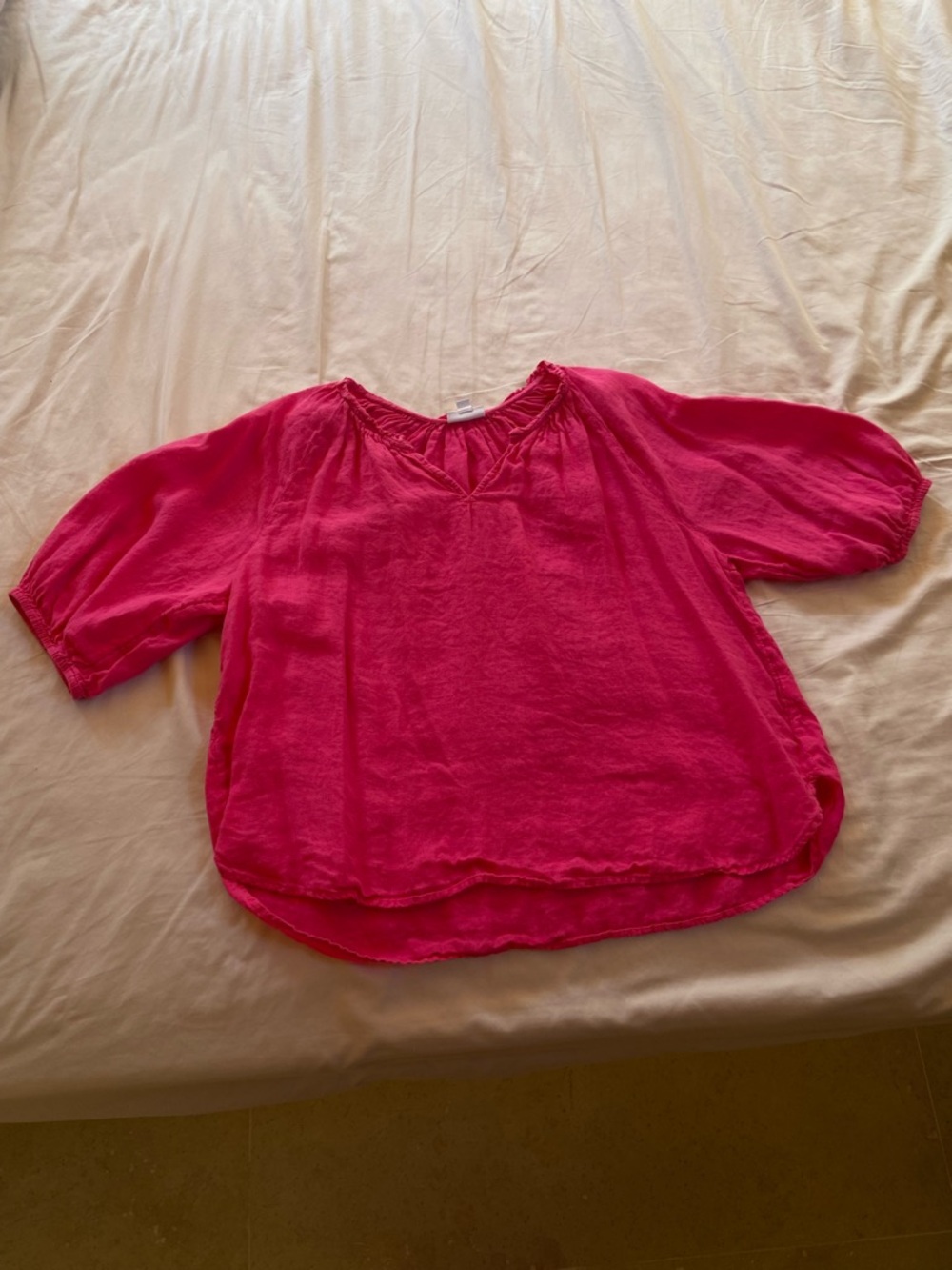 J. Jill Hot Pink Linen Peasant Blouse